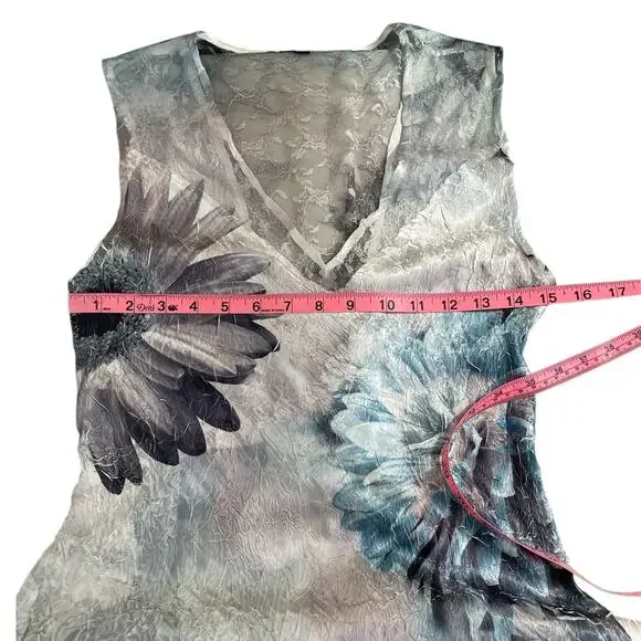 Komarov Satin Crinkle Stretch Floral Lace Maxi Dress Sz MP Whimsy Fairy Coquette - Picture 9 of 13